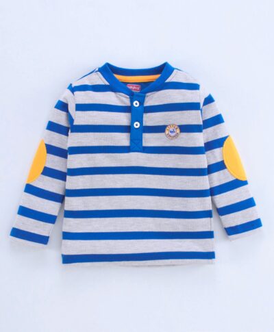 Babyhug Full Sleeve Striped Tee Lounge Pant Blue Yellow.