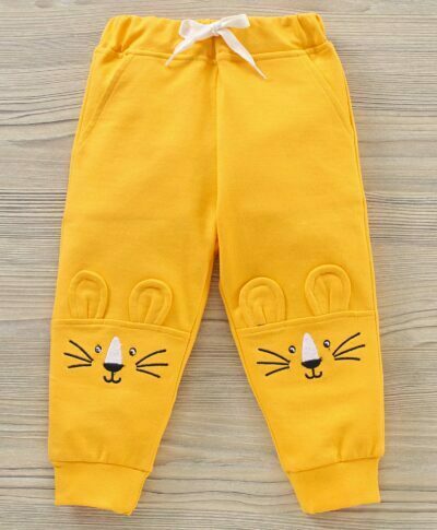 Babyhug Full Sleeves Striped Tee and Lounge Pants Set with Patch and Applique Mustard..